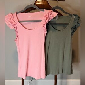 GAP Women's Ruffled Sleeve Tank Tops - Pink and Olive